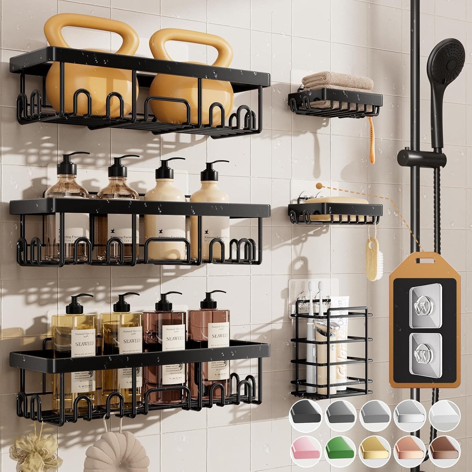 Veken Adhesive Shower Caddy, 6 pack