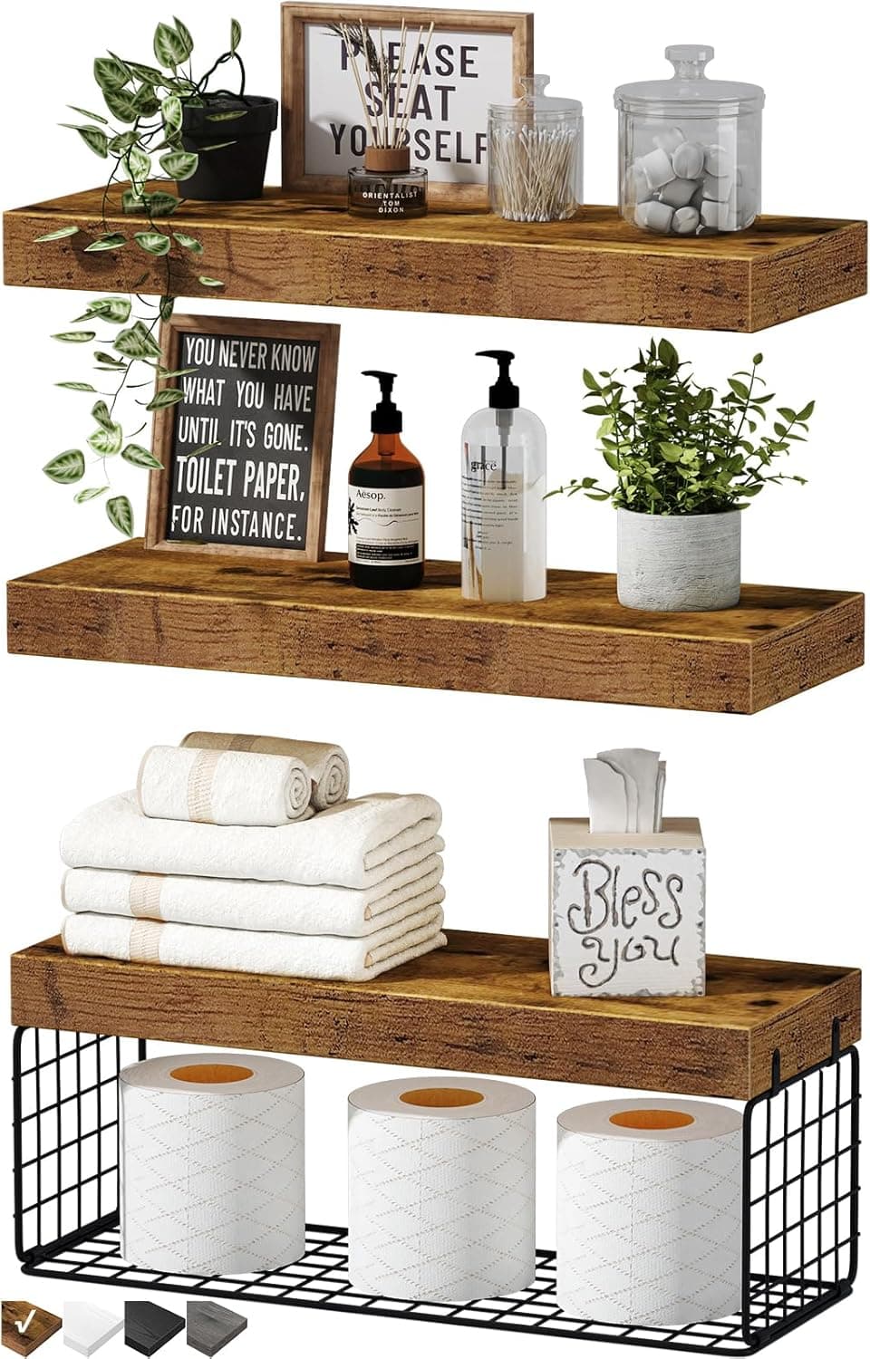 QEEIG Floating Shelves Over Toilet, Set of 3, 16 in