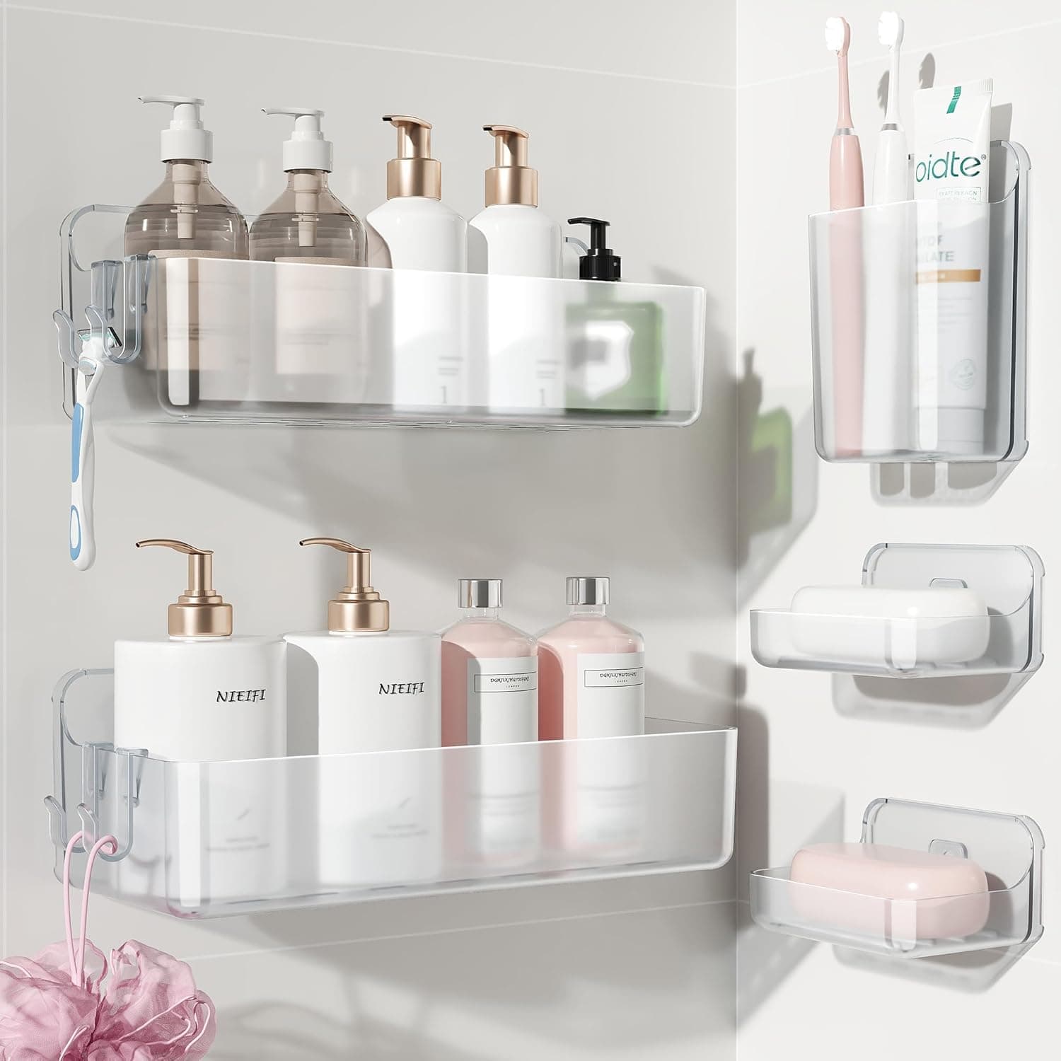 Nieifi Adhesive Shower Shelves, 5 pieces