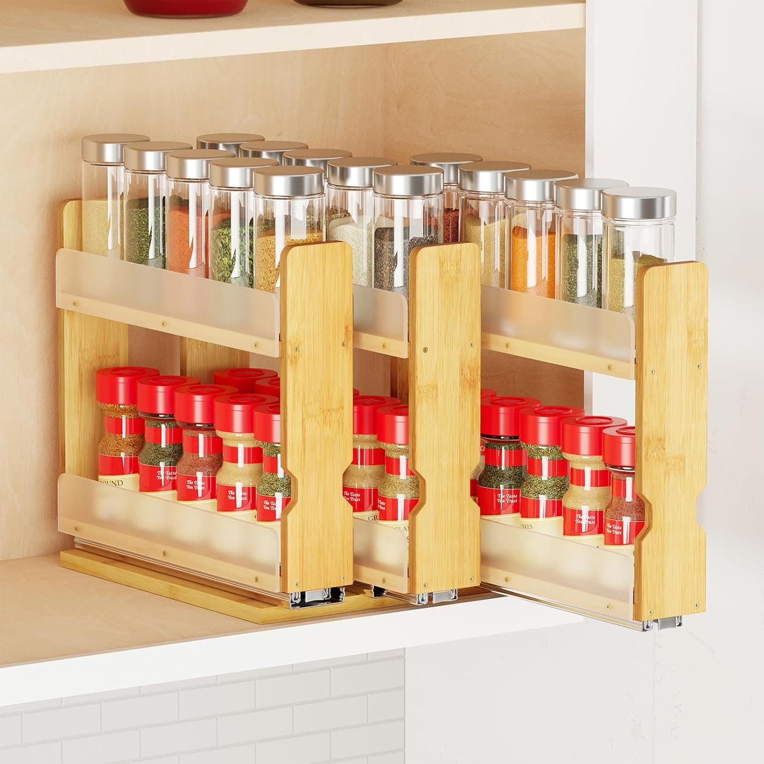 SpaceAid Bamboo Pull-Out Spice Rack, 7.6 in